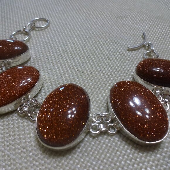 Sparkling GOLD SUNSTONE Handmade Sterling 925 Bracelet Size 7 1/4" #437C - Picture 2 of 3